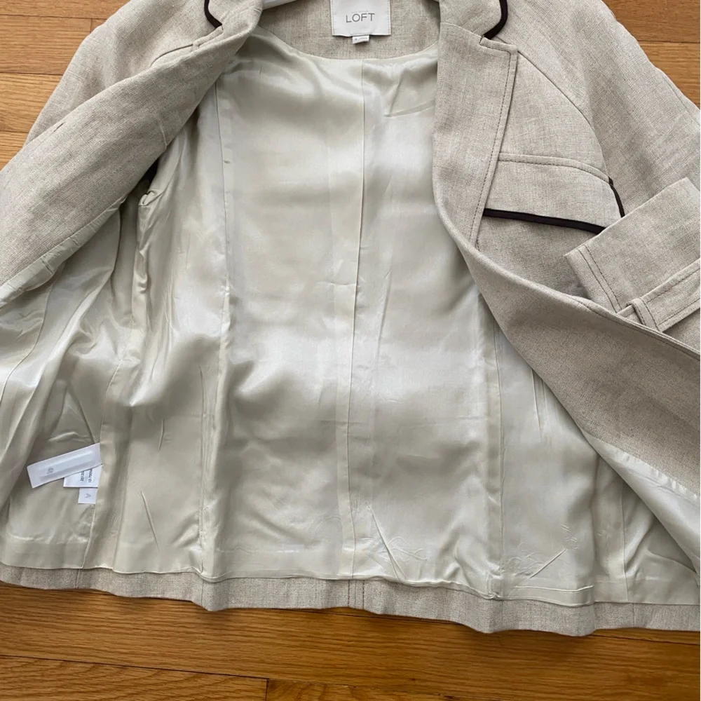 LOFT Ann Taylor LINEN Safari Blazer Size 8 Tan wBelt like new - Picture 5 of 13